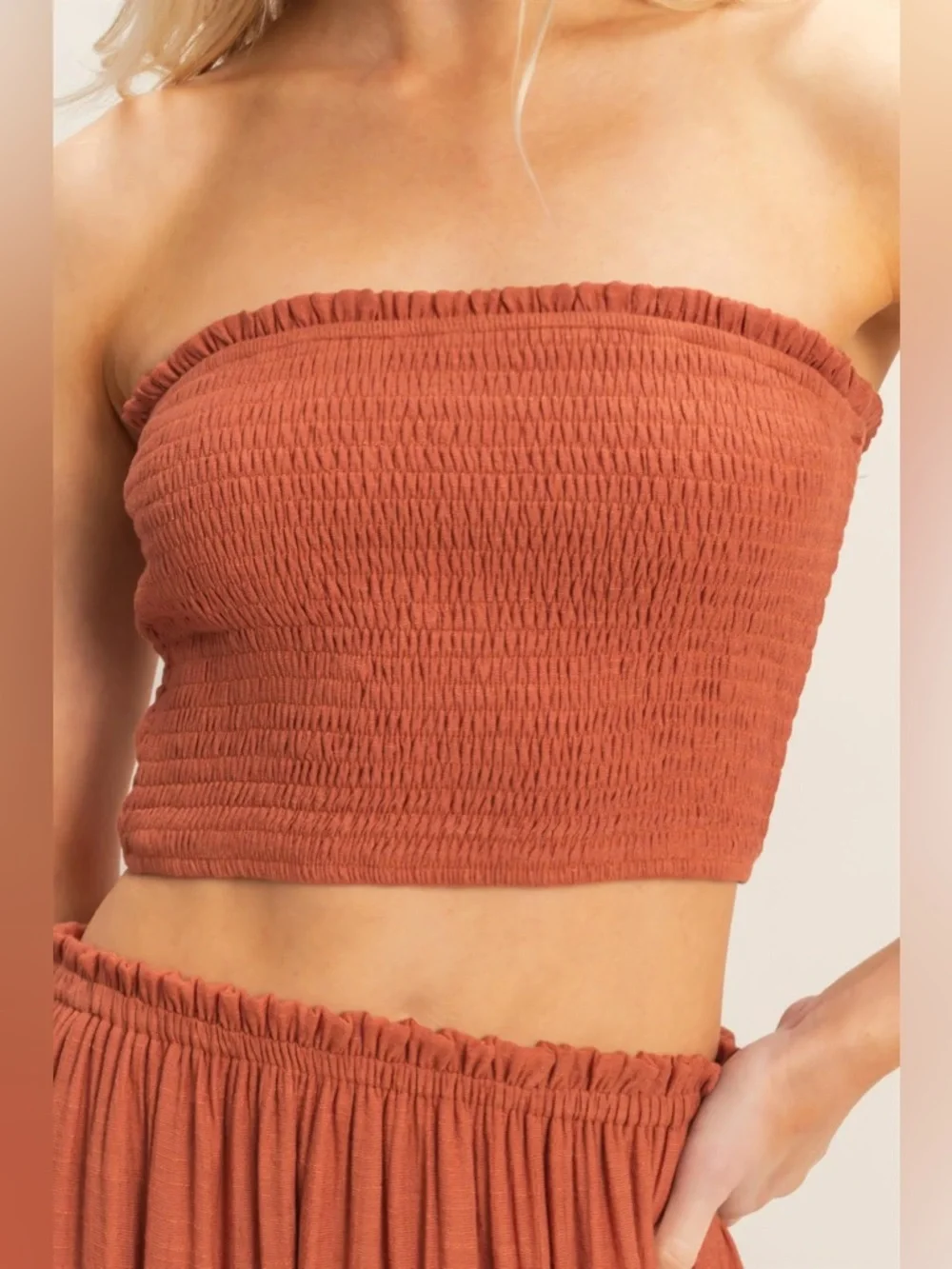 HYFVE Rust Maxi Skirt & Smocked Tube Top Set - Burnt Orange - Picture 3 of 7